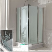 Душевой уголок Kerasan Retro DX/SX 90X90 см профиль хром стекло прозрачное с декором 9145N0