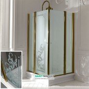 Душовий куточок Kerasan Retro DX / SX 90X90 см профіль бронза скло прозоре з декором 9145N3