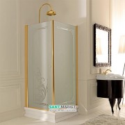 Душовий куточок правобічний Kerasan Retro DX 90X90 см профіль золото скло матове з декором 9146P1