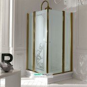 Душовий куточок Kerasan Retro DX / SX 90X90 см профіль бронза скло матове з декором 9145P3