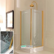 Душовий куточок лівобічний Kerasan Retro SX 90X90 см профіль золото скло прозоре з декором 9147N1