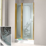 Двері душова правобічна Kerasan Retro DS профіль золото прозоре скло з декором 9139N1