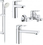 Набор смесителей для ванной и кухни Grohe BauLoop с душевым гарнитуром хром 123225MK