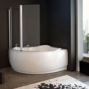 Шторка для ванны Kolpa San Loco Sole TP 143/K-D 143х140 см левая профиль серебряный стекло прозрачное 528100