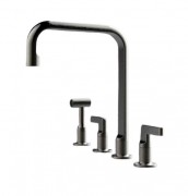 Смеситель для кухни Gessi Inciso на 4 отверстия с выдвижным душем черный металл 58703#706