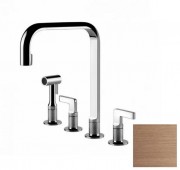 Змішувач для кухні Gessi Inciso на 4 отвори з висувним душем мідь брашірованная 58703#708
