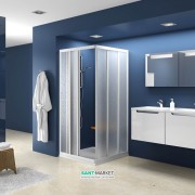 Душовий куточок прямокутний розсувний Ravak ASRV3 + ASRV3-75 шестиелементна з кутовим входом профіль сатин/полістирол pearl 15V30U0211