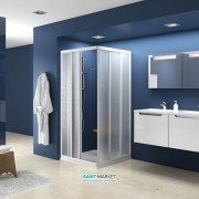 Душевой уголок прямоугольный раздвижной Ravak ASRV3 + ASRV3-75 шестиэлементный с угловым входом профиль сатин/полистирол pearl 15V30U0211