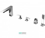 Смеситель для ванной TOTO Jewelhex врезной на 5 отверстий с ручным душем хром DB223C
