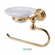 Держатель для полотенец с мыльницей слева Tres Retro-Tres настенный металл/керамика золото/белый 02463611OR