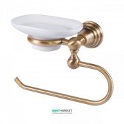 Держатель для полотенец с мыльницей слева Tres Retro-Tres настенный металл/керамика состаренная латунь/белый 5246361151