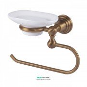 Тримач для рушників з мильницею зліва Tres Retro-Tres настінний метал/кераміка зістарена латунь матовий/білий 02463611LM