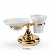 Мильниця і стакан для зубних щіток Tres Retro-Tres з настільним тримачем кераміка/метал білий/золото 02463613OR