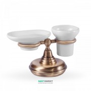 Мильниця і стакан для зубних щіток Tres Retro-Tres з настільним тримачем кераміка/метал білий/зістарена латунь 5246361351