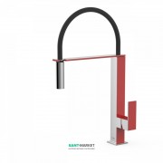 Смеситель для кухни Tres Top Tres colors с выдвижной лейкой красный/хром 00648701RO