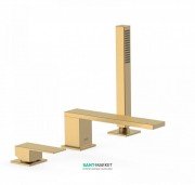 Смеситель для ванной Tres Cuadro colors однорычажный с ручным душем монтаж на борт ванны золото матовый 00616105OM