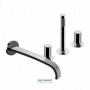 Змішувач для ванної Bonomi Arco двухвентильний з ручним душем монтаж на борт ванни з настінним виливом хром 112315