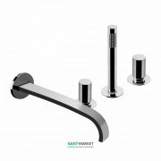 Змішувач для ванної Bonomi Arco двухвентильний з ручним душем монтаж на борт ванни з настінним виливом хром 112315