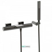 Термостатичний змішувач для ванни Tres Project colors двовентильний з каскадним виливом чорний метал 21117409KM