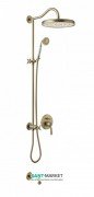 Душова стійка Tres Tres-Clasic з одноважільним вбудованим змішувачем і виливом для ванни зістарена латунь матова 24218006LM