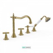 Смеситель на борт ванны Tres Tres-Сlasic с ручным душем состаренная латунь матовая 24214601LM