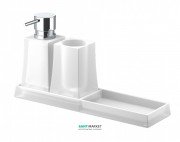 Подставка с дозатором для мыла и стаканом для зубных щеток Sonia S7 Mid Сentury Design матовое стекло/латунь хром 131822