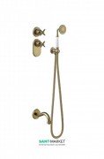 Душевая система скрытого монтажа Tres Tres-Сlasic с термостатом ручным душем и изливом для ванны состаренная латунь 24235201LV