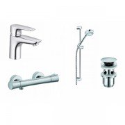 Набір змішувачів для ванни Kludi Pure&Solid з душовим гарнітуром і донним клапаном 348490575