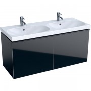 Тумба для подвійної раковини Geberit Acanto з двома висувними ящиками і сифоном ДСП чорний матовий/глянцеве скло 500.613.16.1