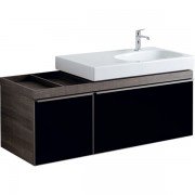 Тумба для раковины Geberit Citterio с двумя выдвижными ящиками и полкой слева ДСП черное глянцевое стекло/серо-коричневый дуб  500.568.JJ.1