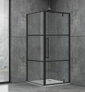 Душова кабіна квадратна Dusel Deluxe Series DL198BP+DL196BP 100 Black Matt Paint 1000x1000x1900 мм профіль чорний матовий/скло прозоре з чорним принтом