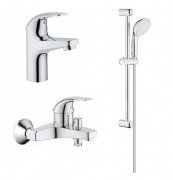 Набор смесителей для ванной Grohe Bau Curve 3 в 1 с душевым гарнитуром хром UA122217S0