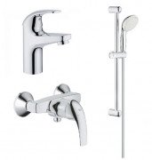 Набор смесителей для ванной Grohe Bau Curve 3 в 1 с душевым гарнитуром хром 122216S