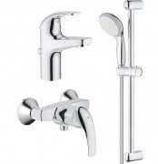 Набор смесителей для ванной Grohe Start Curve с душевым гарнитуром хром 126747