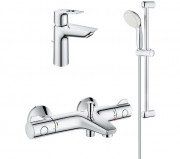 Набор смесителей для ванной Grohe Grohtherm 800 + BauEdge 3 в 1 с душевым гарнитуром хром UA34550TM0