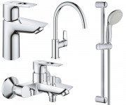 Набір змішувачів для ванної та кухні Grohe BauLoop 4 в 1 з душовим гарнітуром хром UA123225K0