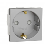 Розетка Schneider Electric Unica New 2 модуля с заземлением и шторками алюминий NU303730