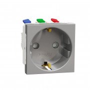 Розетка Schneider Electric Unica New 2 модуля с заземлением и шторками алюминий NU305730