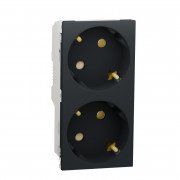 Розетка Schneider Electric Unica New двойная 45° с заземлением и шторками антрацит NU306754A