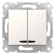 Выключатель Schneider Electric Sedna 2-клавишный схема 5 с синей подсветкой слоновая кость SDN0300323