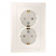Розетка двойная Schneider Electric Sedna с заземлением и шторками слоновая кость SDN3000423