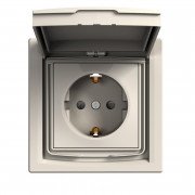 Розетка Schneider Electric Asfora с заземлением шторками и крышкой IP44 крем EPH3100323