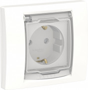 Розетка Schneider Electric Unica New с заземлением шторками и прозрачной крышкой белый NU003718