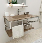 Консоль с раковиной Marsan Corner 80х50 см нержавеющая сталь/стекло капучино Corner80х50cappuccino