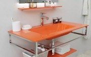 Консоль с раковиной Marsan Quadro 120х50 см нержавеющая сталь/стекло оранжевый Quadro3-120х50orange