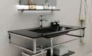 Консоль с раковиной Marsan Quadro 130х50 см нержавеющая сталь/стекло черный Quadro3-130х50black