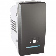 Вимикач Schneider Electric Unica кнопковий 10А з підсвічуванням та символом Світло графіт MGU3.106.12LN