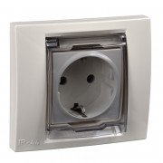 Розетка Schneider Electric Unica із заземленням шторками та кришкою IP44 слонова кістка MGU61.037.25