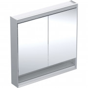 Зеркальный шкафчик для ванной комнаты Geberit One 90x90x15 см с нишей и светодиодной подсветкой алюминий 505.833.00.1