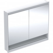 Зеркальный шкафчик для ванной комнаты Geberit One 105x90x15 см с нишей и светодиодной подсветкой алюминий белый 505.824.00.2